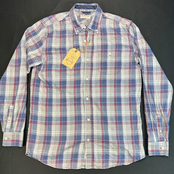 Weatherproof Vintage Mens Burnout Dove Blue Plaid Button Up Flannel Shirt Size M - Picture 2 of 7